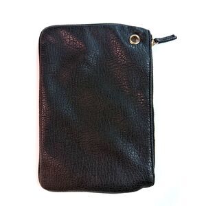 Free People Vegan Pebbled Leather Pouch Black Zip Grommet Clutch Cosmetic Travel